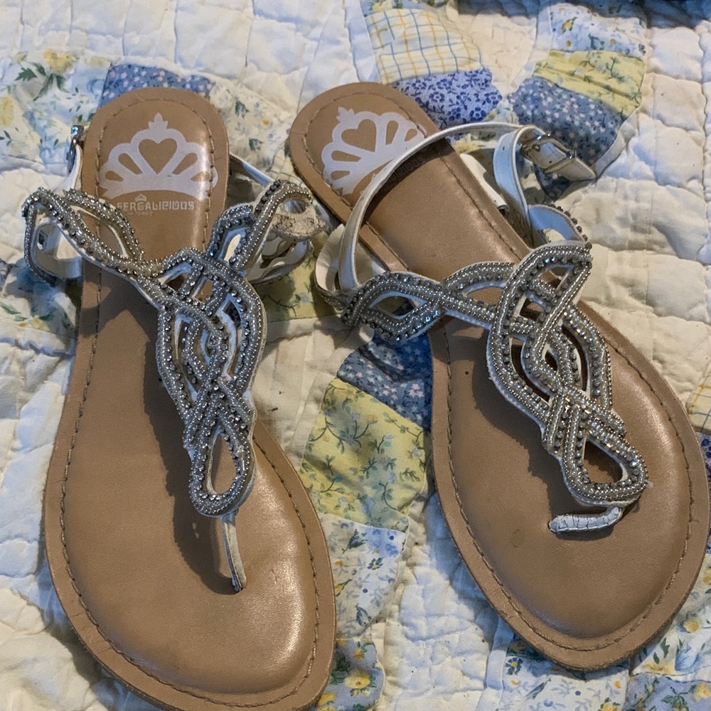 Silver Beaded T-Strap Sandals